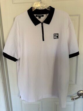 Karl Lagerfeld White & Black Performance Short Sleeve Polo Shirt Men's Large